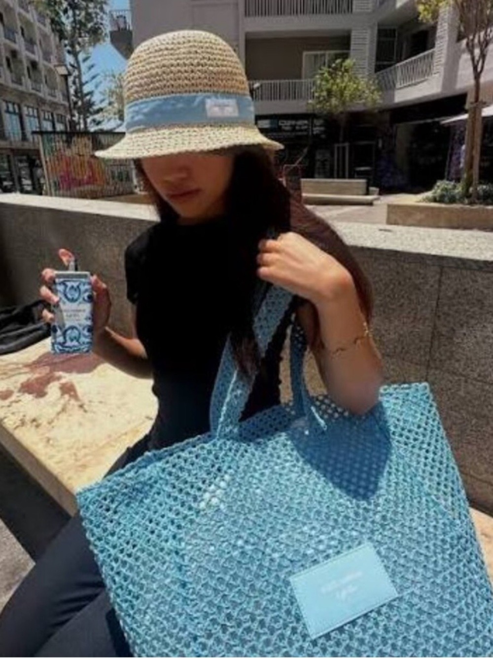 Dolce & Gabbana Light Blue Mesh Beach Tote Bag Blue New Authentic